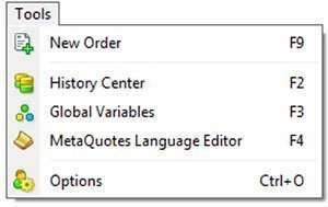 Bild 7: MT4 Tools Menu (Verktygsmenyn)
