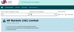 HF Markets FCA licence